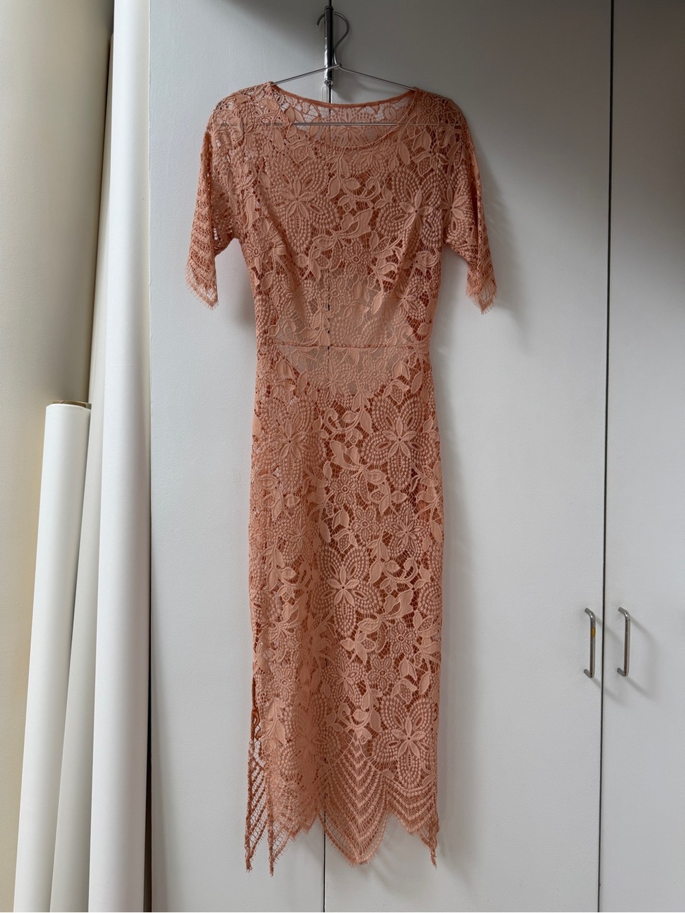 For Love And Lemons Peach Lace Midi Dress with cut out back - SZ XS